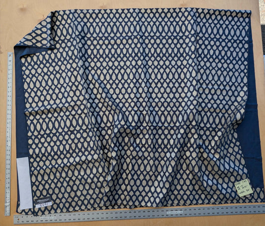 9 EV41 2.4yard x 53" Scalamandre Christian Fischbacher Indorato Royal Blue Beige Silk Print Ogee Fretwork Lattice MSRP USD700+/y