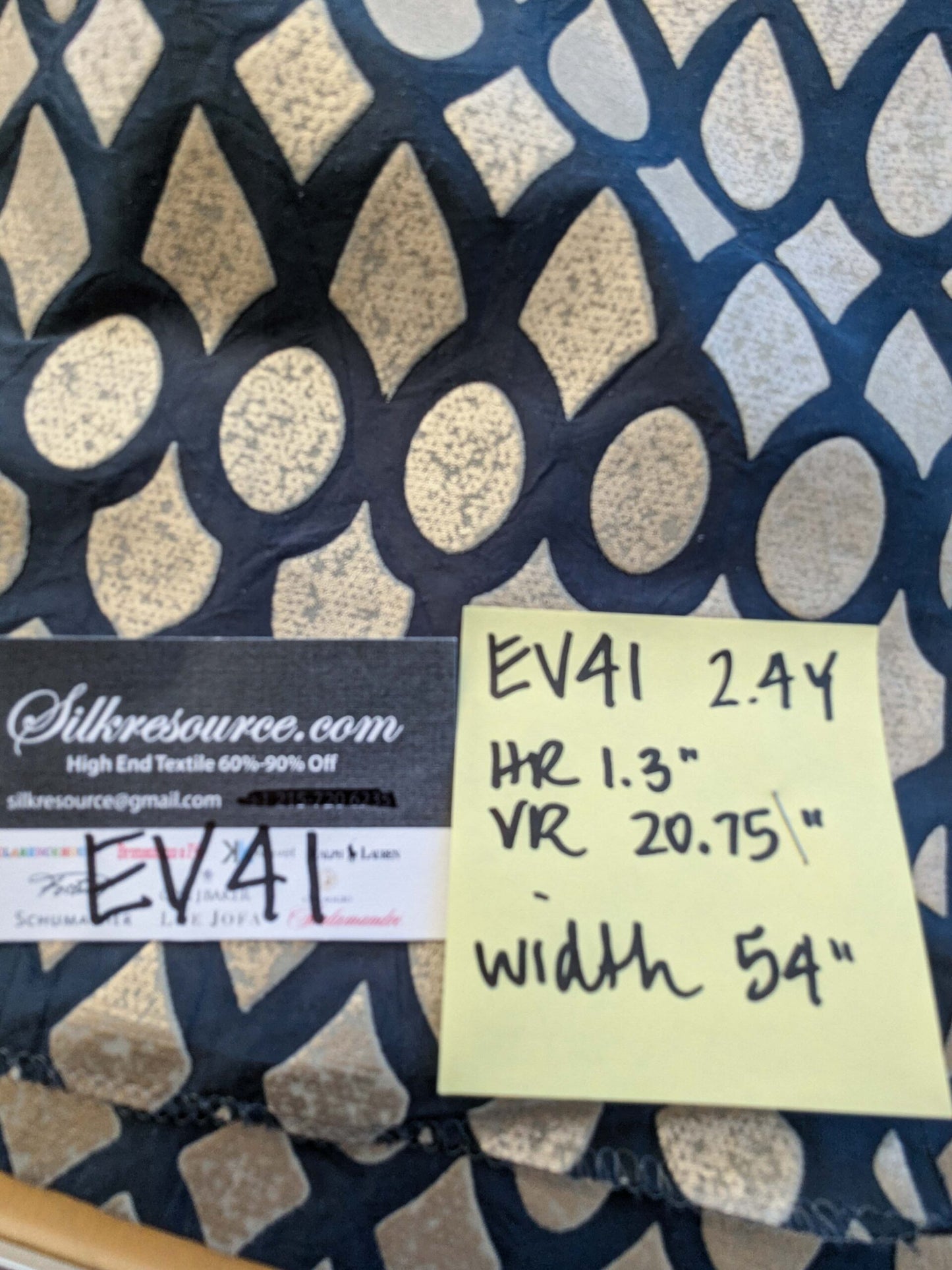 9 EV41 2.4yard x 53" Scalamandre Christian Fischbacher Indorato Royal Blue Beige Silk Print Ogee Fretwork Lattice MSRP USD700+/y