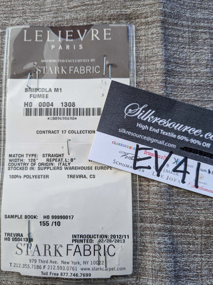 11 EV41 1.2yard x 63"w Scalamandre LeLievre Paris Briscola M1 Fumee Gray Solid Polyester MSRP 300+/y