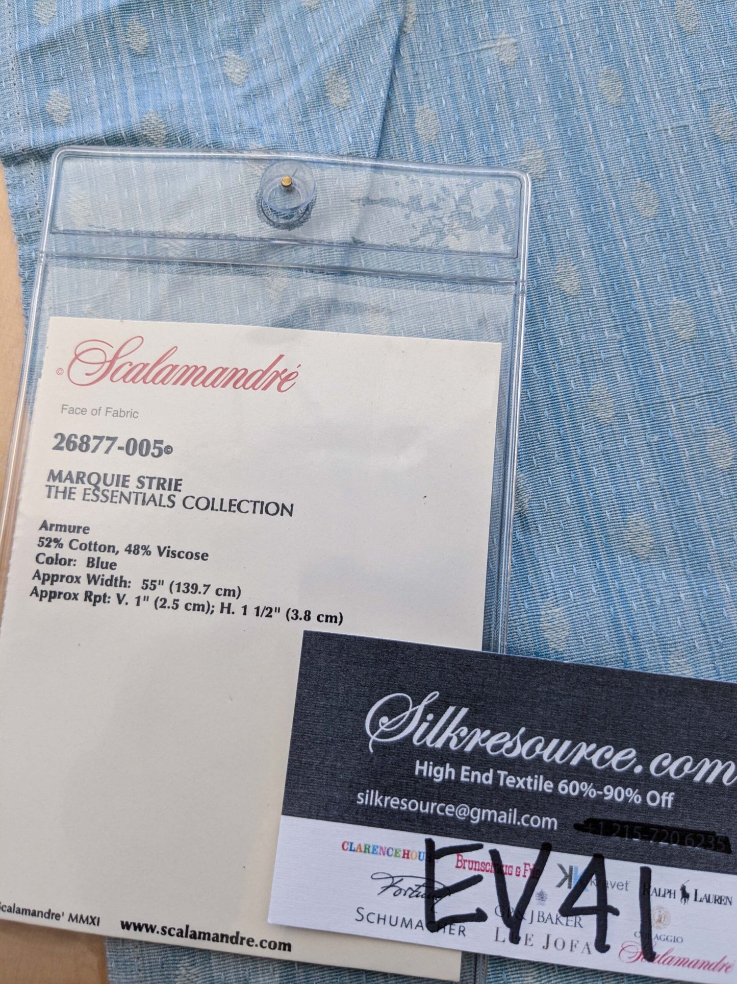 12 EV41 34"x 55" wide Scalamandre Marquie Strie Amure Blue Small Texture Dots MSRP USD 382/y