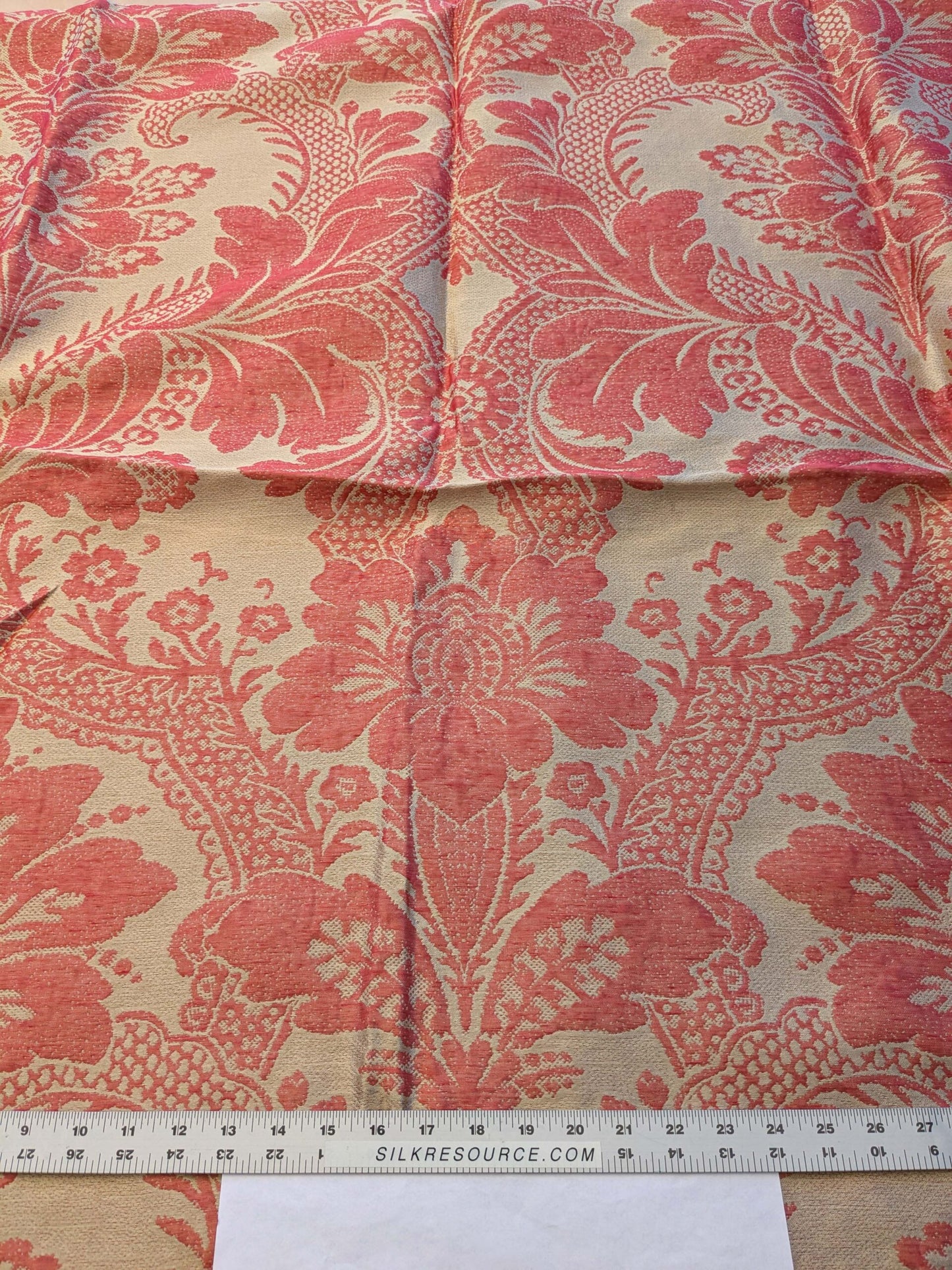 15 EV41 2.4y x 54"  Scalamandre Colony Roma Gran Siecle Eglantine Peach Beige Pink Red Silk Wool Damask Floral MSRP US 440/Y