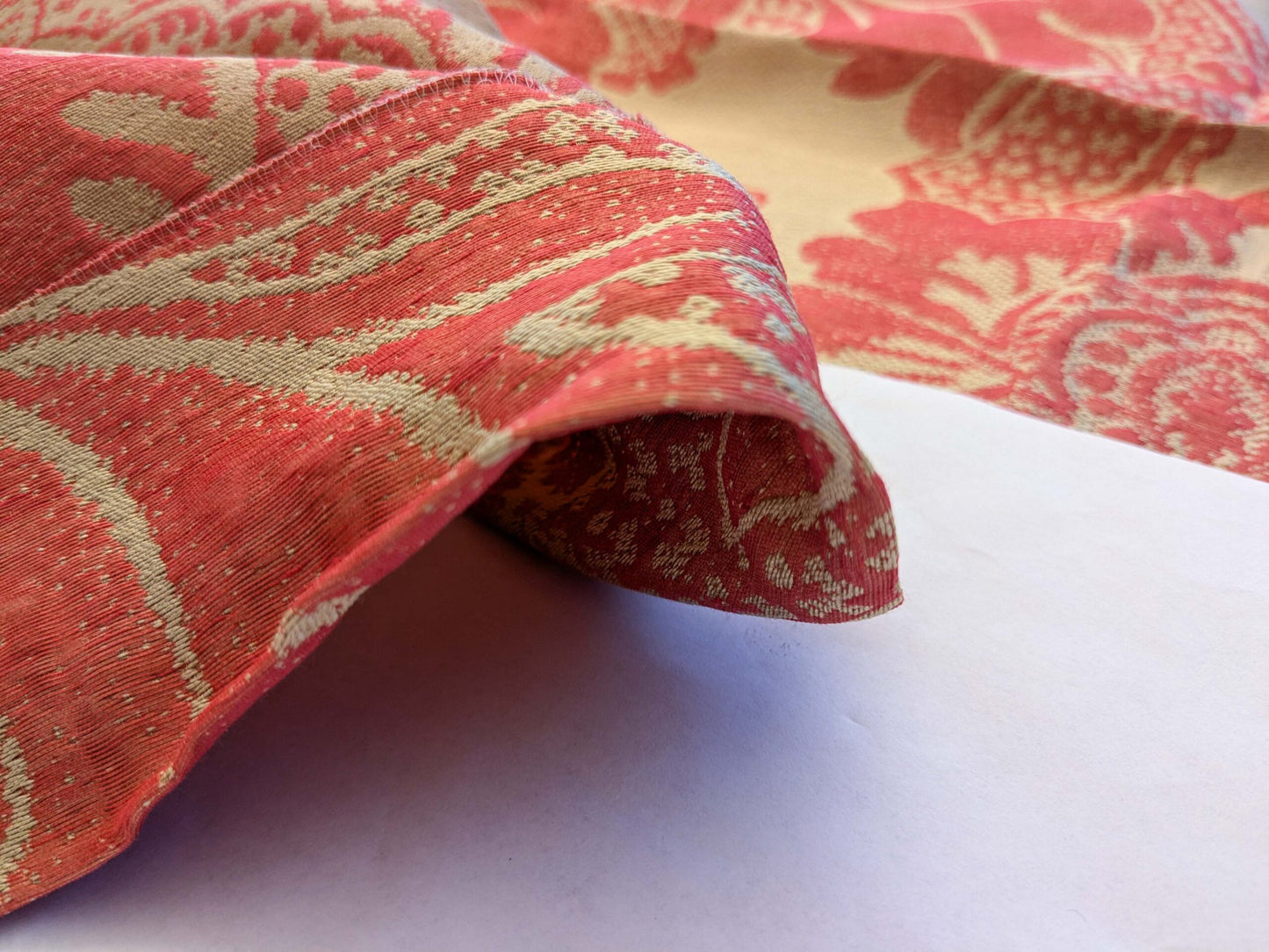 15 EV41 2.4y x 54"  Scalamandre Colony Roma Gran Siecle Eglantine Peach Beige Pink Red Silk Wool Damask Floral MSRP US 440/Y