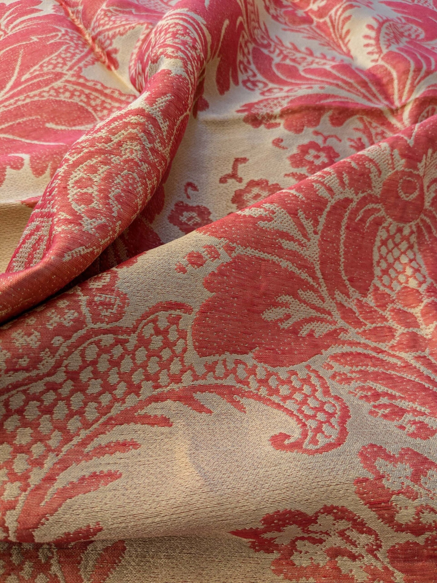 15 EV41 2.4y x 54"  Scalamandre Colony Roma Gran Siecle Eglantine Peach Beige Pink Red Silk Wool Damask Floral MSRP US 440/Y