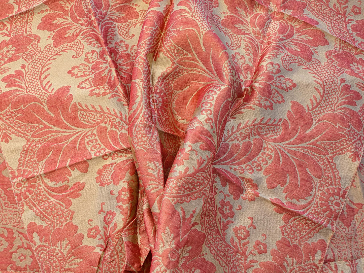 15 EV41 2.4y x 54"  Scalamandre Colony Roma Gran Siecle Eglantine Peach Beige Pink Red Silk Wool Damask Floral MSRP US 440/Y