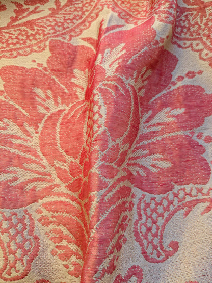 15 EV41 2.4y x 54"  Scalamandre Colony Roma Gran Siecle Eglantine Peach Beige Pink Red Silk Wool Damask Floral MSRP US 440/Y