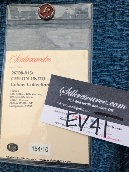 16 EV41 2.4y x 54"  Scalamandre Colony Collection Ceylon Unito Prussia Blue Texture Solid MSRP USD 360/y