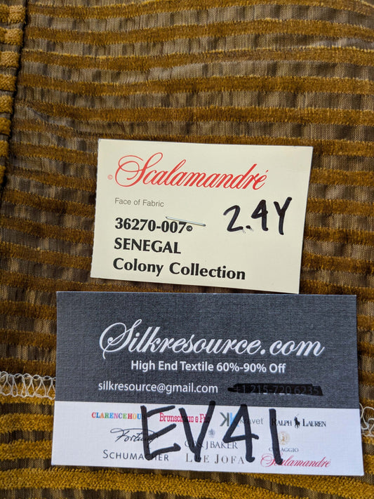 18 EV41 2.4 yards x 54"w Scalamandre Colony Roma Senegal Brown Gold Stripe Small Scale MSRP USD 330/y