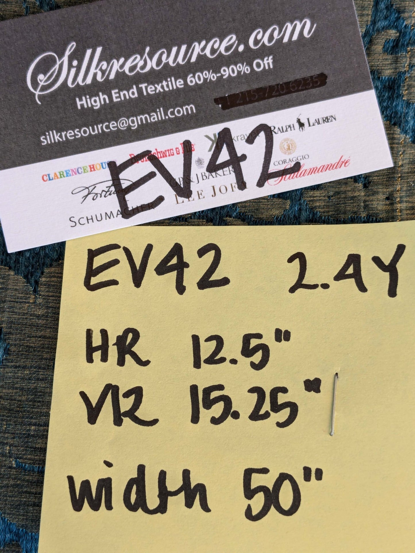 1 EV42 2.4Y x 50"w Scalamandre Lucia Gaufre Damask Blue Brown 100%silk Damask MSRP USD 384/Y