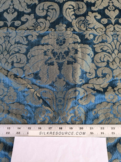 1 EV42 2.4Y x 50"w Scalamandre Lucia Gaufre Damask Blue Brown 100%silk Damask MSRP USD 384/Y