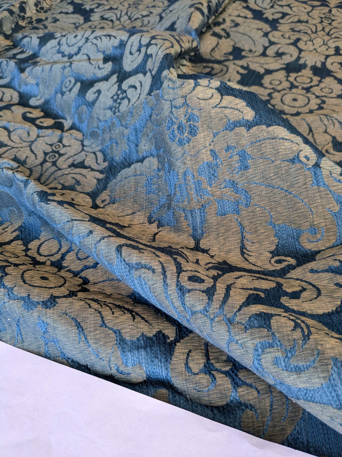 1 EV42 2.4Y x 50"w Scalamandre Lucia Gaufre Damask Blue Brown 100%silk Damask MSRP USD 384/Y