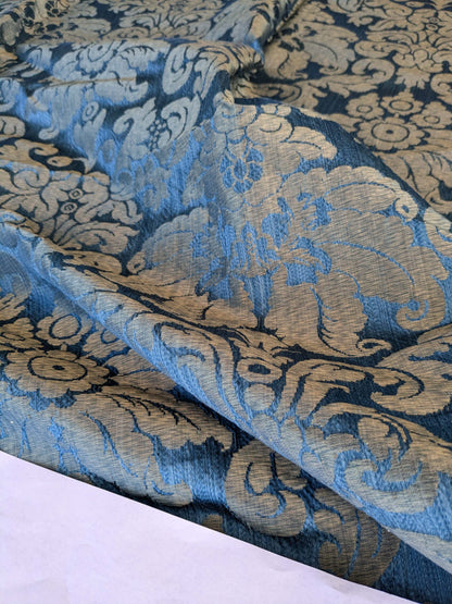 1 EV42 2.4Y x 50"w Scalamandre Lucia Gaufre Damask Blue Brown 100%silk Damask MSRP USD 384/Y