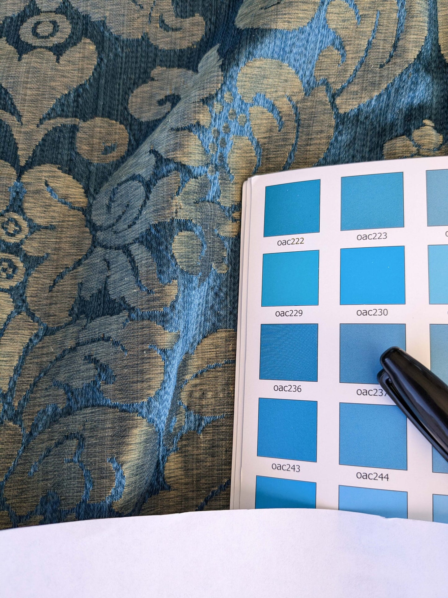 1 EV42 2.4Y x 50"w Scalamandre Lucia Gaufre Damask Blue Brown 100%silk Damask MSRP USD 384/Y