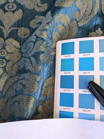 1 EV42 2.4Y x 50"w Scalamandre Lucia Gaufre Damask Blue Brown 100%silk Damask MSRP USD 384/Y