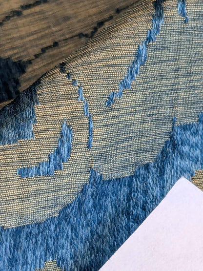 1 EV42 2.4Y x 50"w Scalamandre Lucia Gaufre Damask Blue Brown 100%silk Damask MSRP USD 384/Y