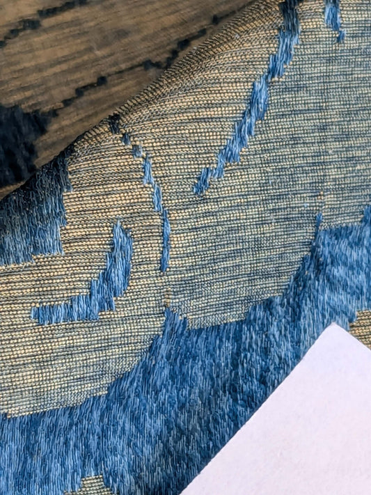 1 EV42 2.4Y x 50"w Scalamandre Lucia Gaufre Damask Blue Brown 100%silk Damask MSRP USD 384/Y