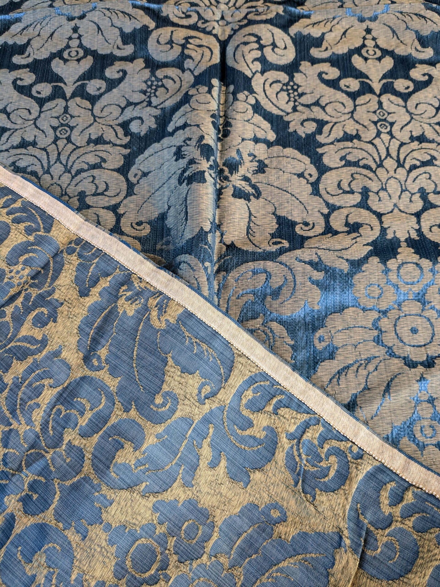 1 EV42 2.4Y x 50"w Scalamandre Lucia Gaufre Damask Blue Brown 100%silk Damask MSRP USD 384/Y