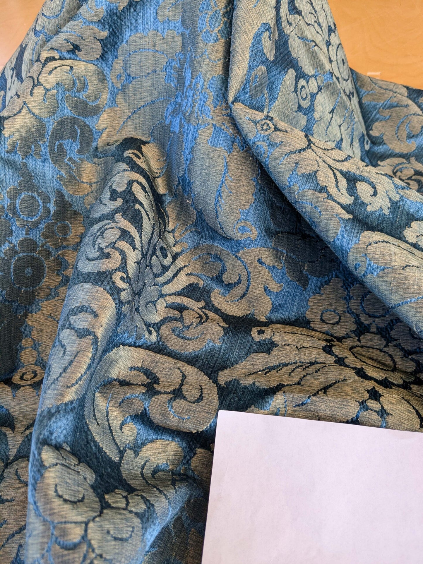 1 EV42 2.4Y x 50"w Scalamandre Lucia Gaufre Damask Blue Brown 100%silk Damask MSRP USD 384/Y