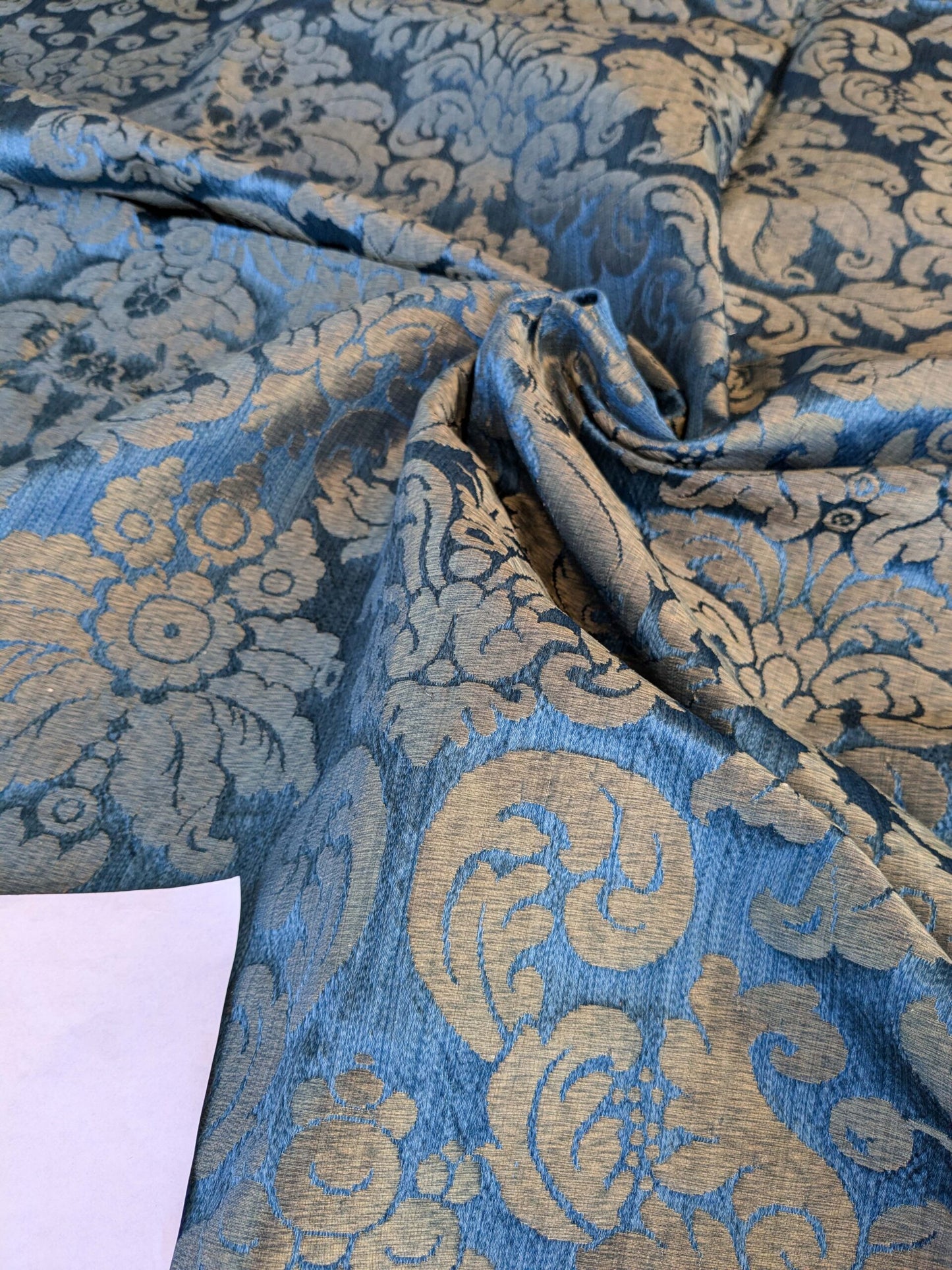 1 EV42 2.4Y x 50"w Scalamandre Lucia Gaufre Damask Blue Brown 100%silk Damask MSRP USD 384/Y