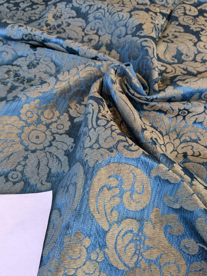 1 EV42 2.4Y x 50"w Scalamandre Lucia Gaufre Damask Blue Brown 100%silk Damask MSRP USD 384/Y