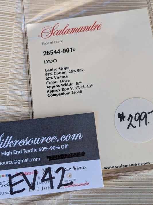 2 EV42 2.1Y x 52"w Scalamandre Lydo Dove Gaufre Stripe White Cream