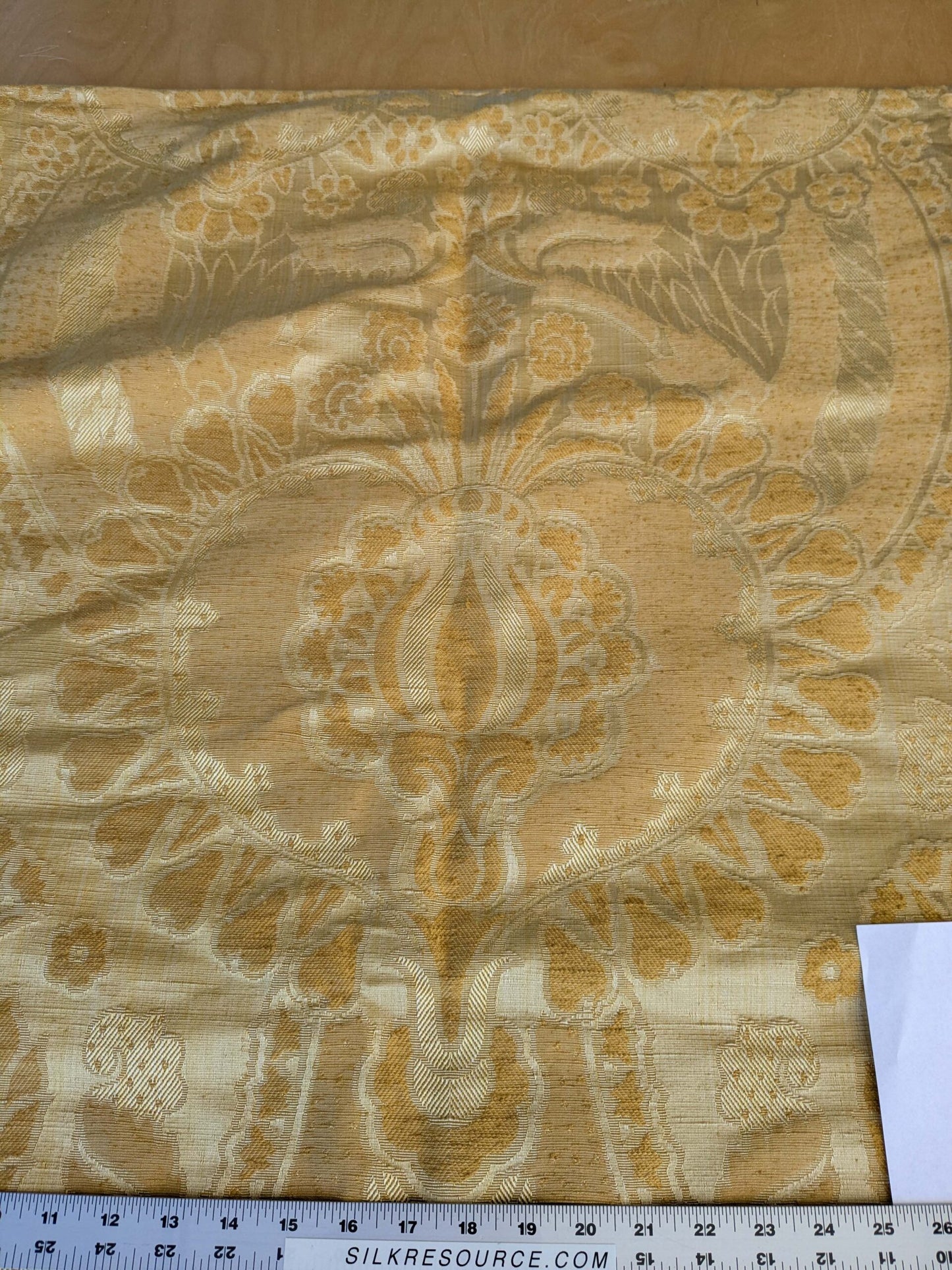 3 EV42 2.4y x 53"w Scalamandre Pugin Gold on Yellow Strie Silk Damask Neoclassical MSRP USD298/y Piece A