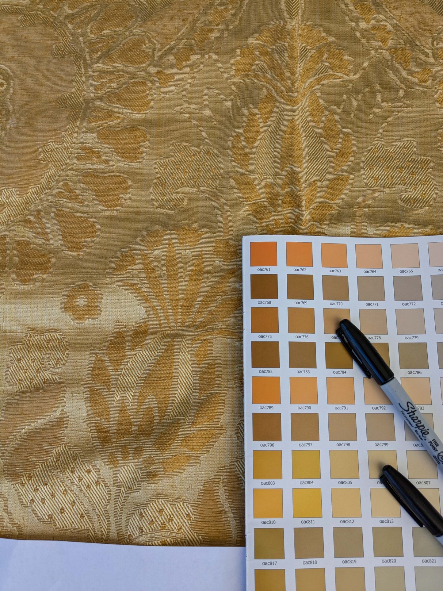 3 EV42 2.4y x 53"w Scalamandre Pugin Gold on Yellow Strie Silk Damask Neoclassical MSRP USD298/y Piece A