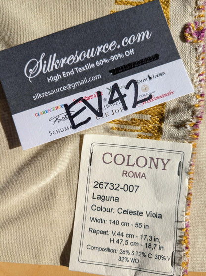 5 EV42 2.4y x 5"w Scalamandre Colony Roma Laguna Celeste Viola Blue Purple Beige Silk Wool