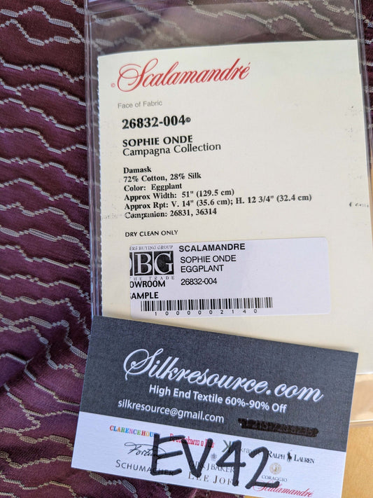 27 EV42 2.4y x 51"w Scalamandre Sophie Onde Eggplant Purple Campagna Collection Art Deco Abstract