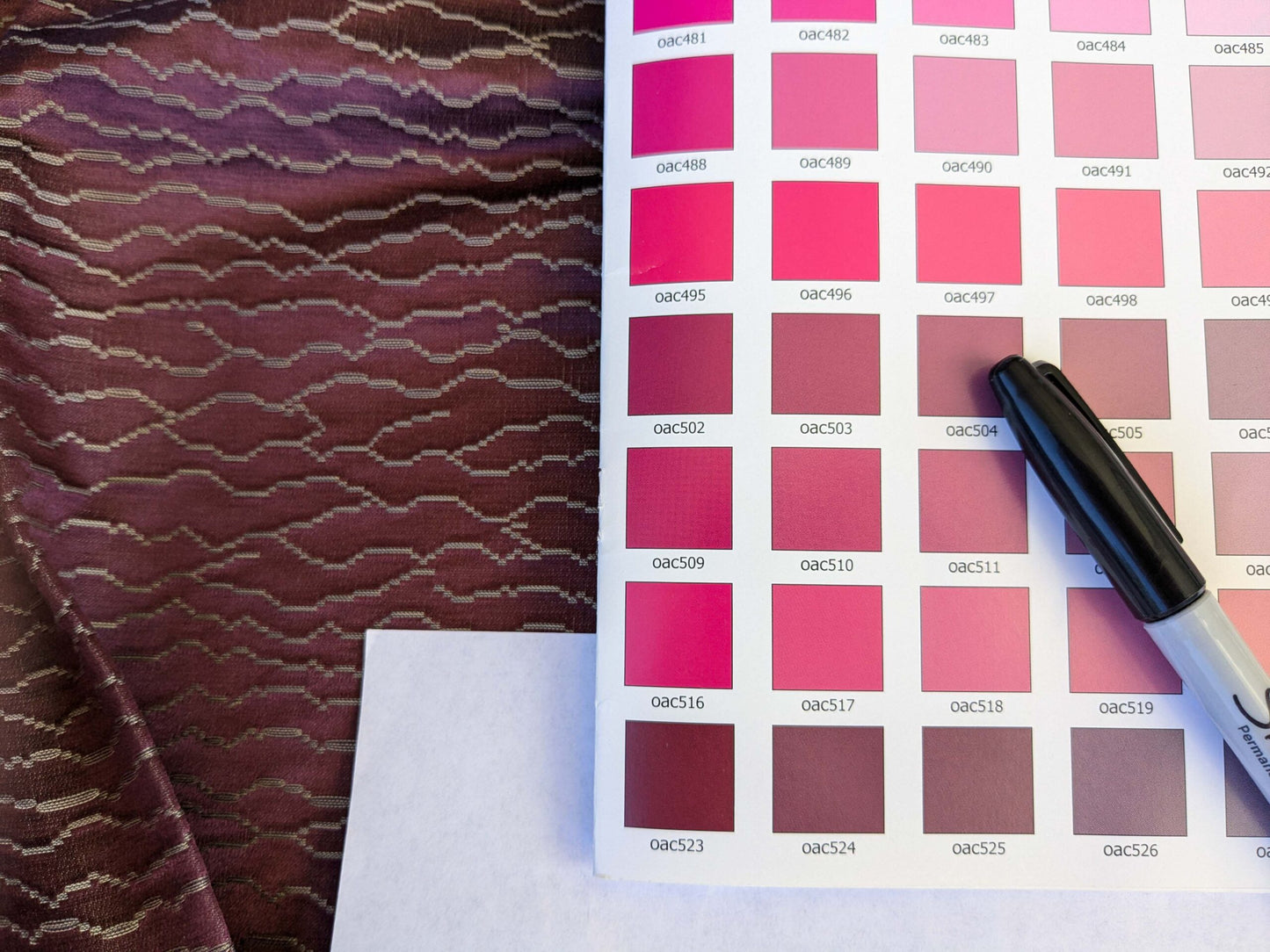 9 EV42 1.7y x 50"wScalamandre Sophie Onde Eggplant Purple Campagna Collection Art Deco Abstract