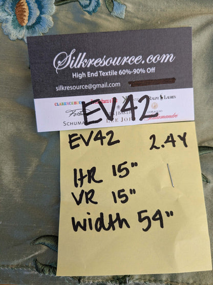10 EV42 2.4y x 54"w Scalamandre Chahna in Day Lily Gray Silk Embroidery Blue Green Brown daisy Rose Vine &amp; Flower MSRP USD344/y