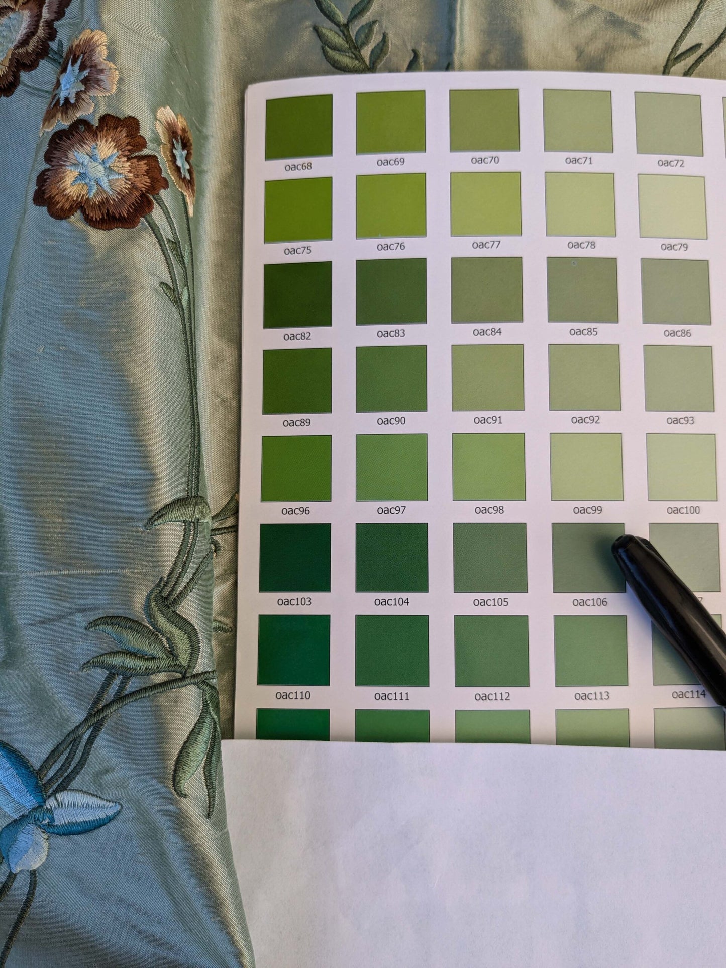 10 EV42 2.4y x 54"w Scalamandre Chahna in Day Lily Gray Silk Embroidery Blue Green Brown daisy Rose Vine &amp; Flower MSRP USD344/y