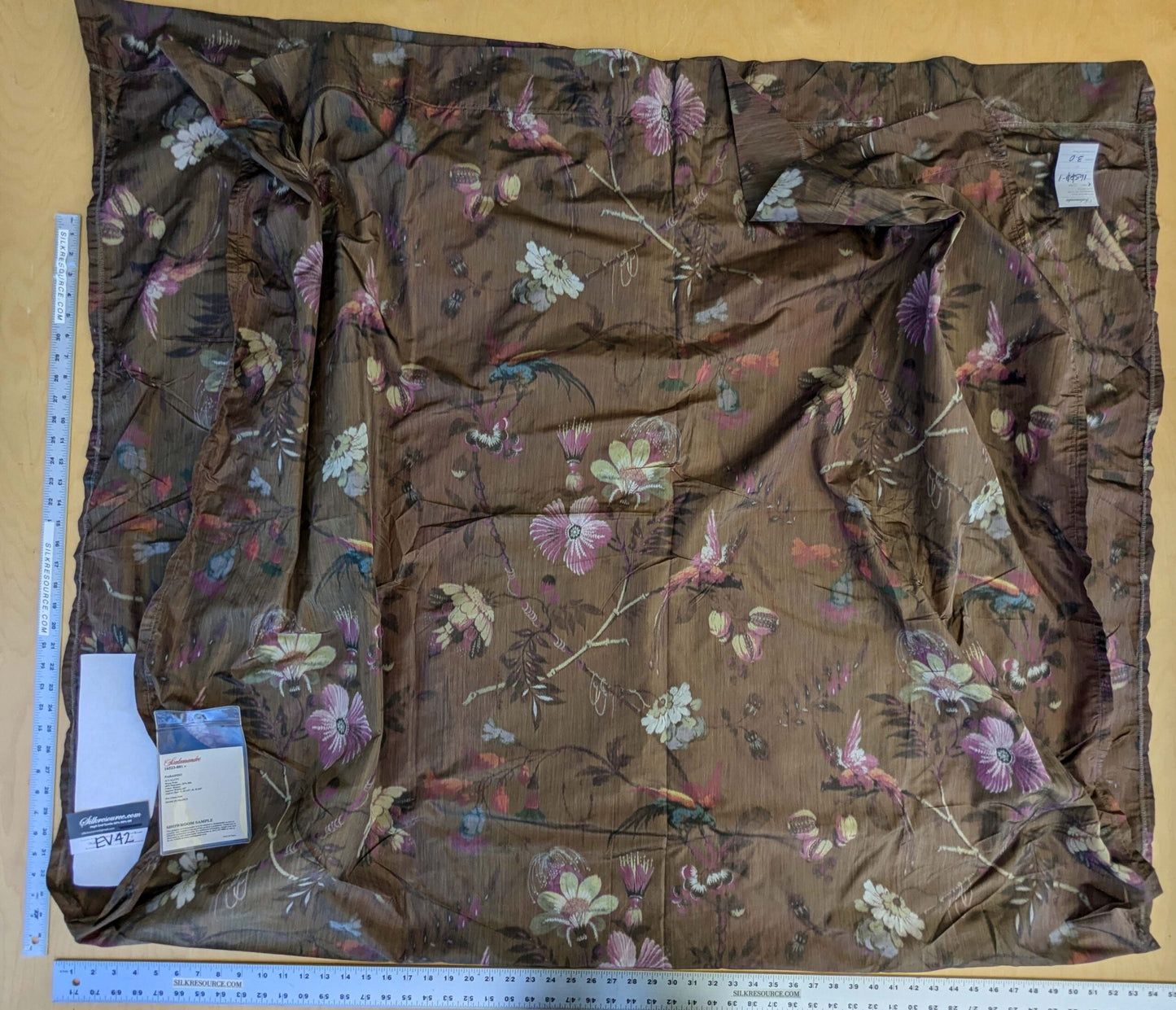 19 EV42 2.4y x 54"w Scalamandre Paradiso Bronze Brown Purple Bird Tropical Floral Silk Warp Print Fr France MSRP USD 450/Y