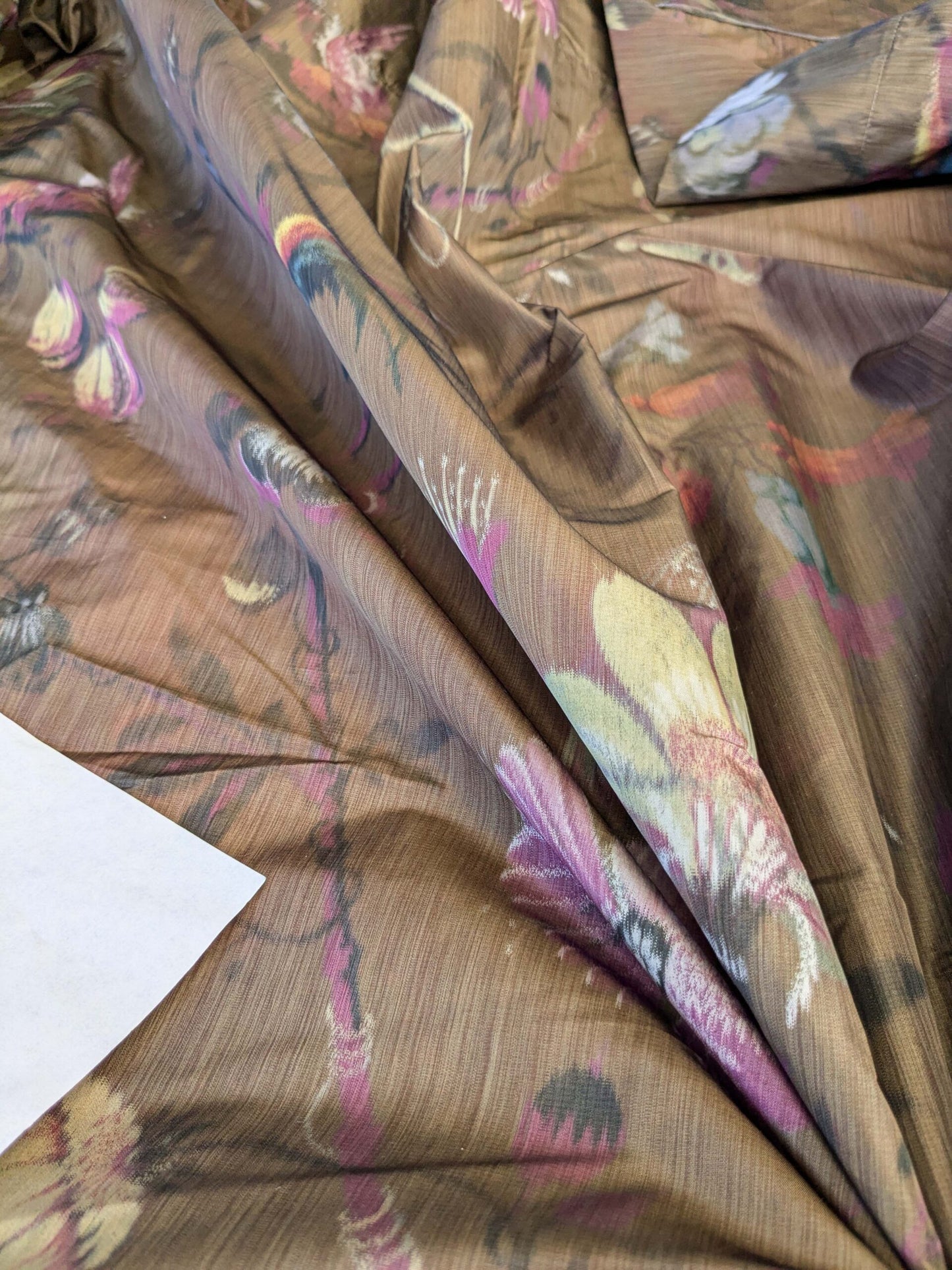 19 EV42 2.4y x 54"w Scalamandre Paradiso Bronze Brown Purple Bird Tropical Floral Silk Warp Print Fr France MSRP USD 450/Y