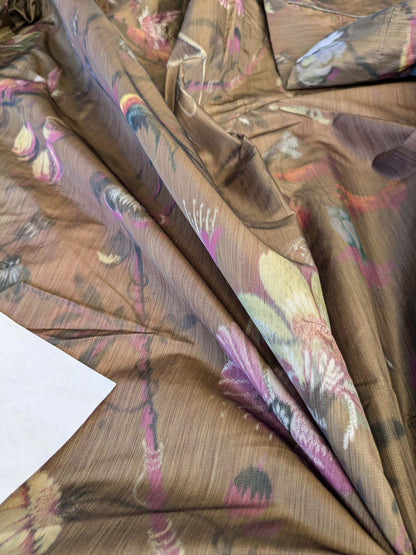 19 EV42 2.4y x 54"w Scalamandre Paradiso Bronze Brown Purple Bird Tropical Floral Silk Warp Print Fr France MSRP USD 450/Y