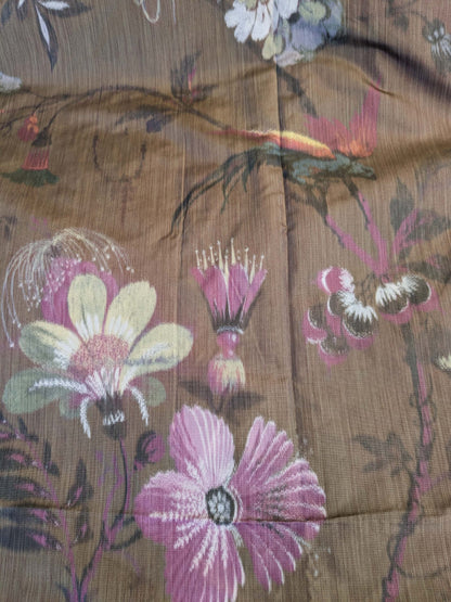 19 EV42 2.4y x 54"w Scalamandre Paradiso Bronze Brown Purple Bird Tropical Floral Silk Warp Print Fr France MSRP USD 450/Y