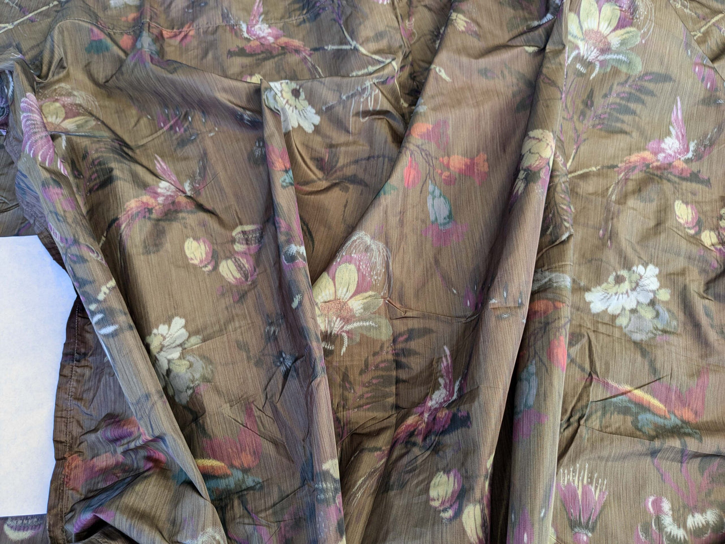 19 EV42 2.4y x 54"w Scalamandre Paradiso Bronze Brown Purple Bird Tropical Floral Silk Warp Print Fr France MSRP USD 450/Y