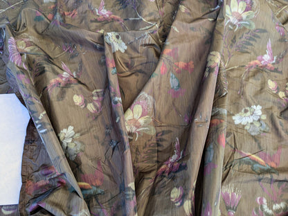 19 EV42 2.4y x 54"w Scalamandre Paradiso Bronze Brown Purple Bird Tropical Floral Silk Warp Print Fr France MSRP USD 450/Y