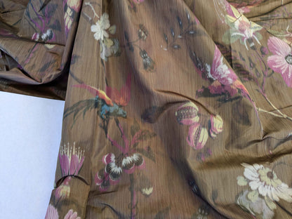 19 EV42 2.4y x 54"w Scalamandre Paradiso Bronze Brown Purple Bird Tropical Floral Silk Warp Print Fr France MSRP USD 450/Y