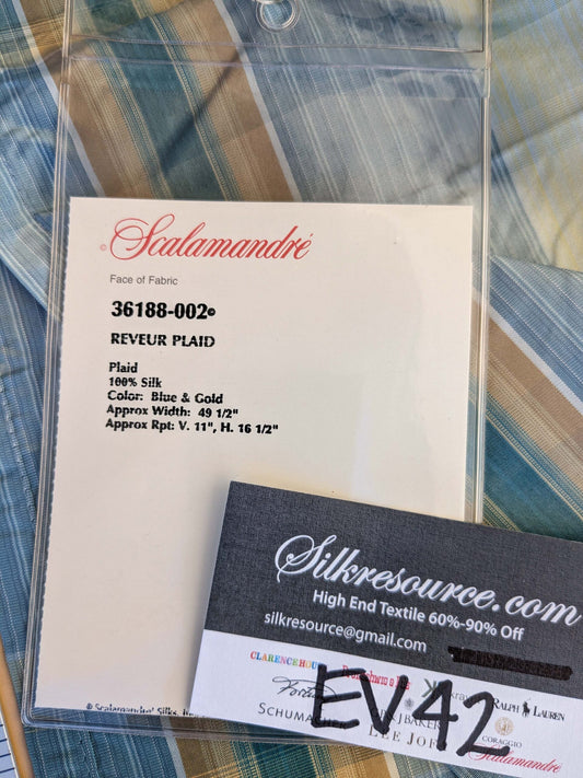 20 EV42 2.2y x 49"w Scalamandre Reveur Plaid Blue and Gold Silk
