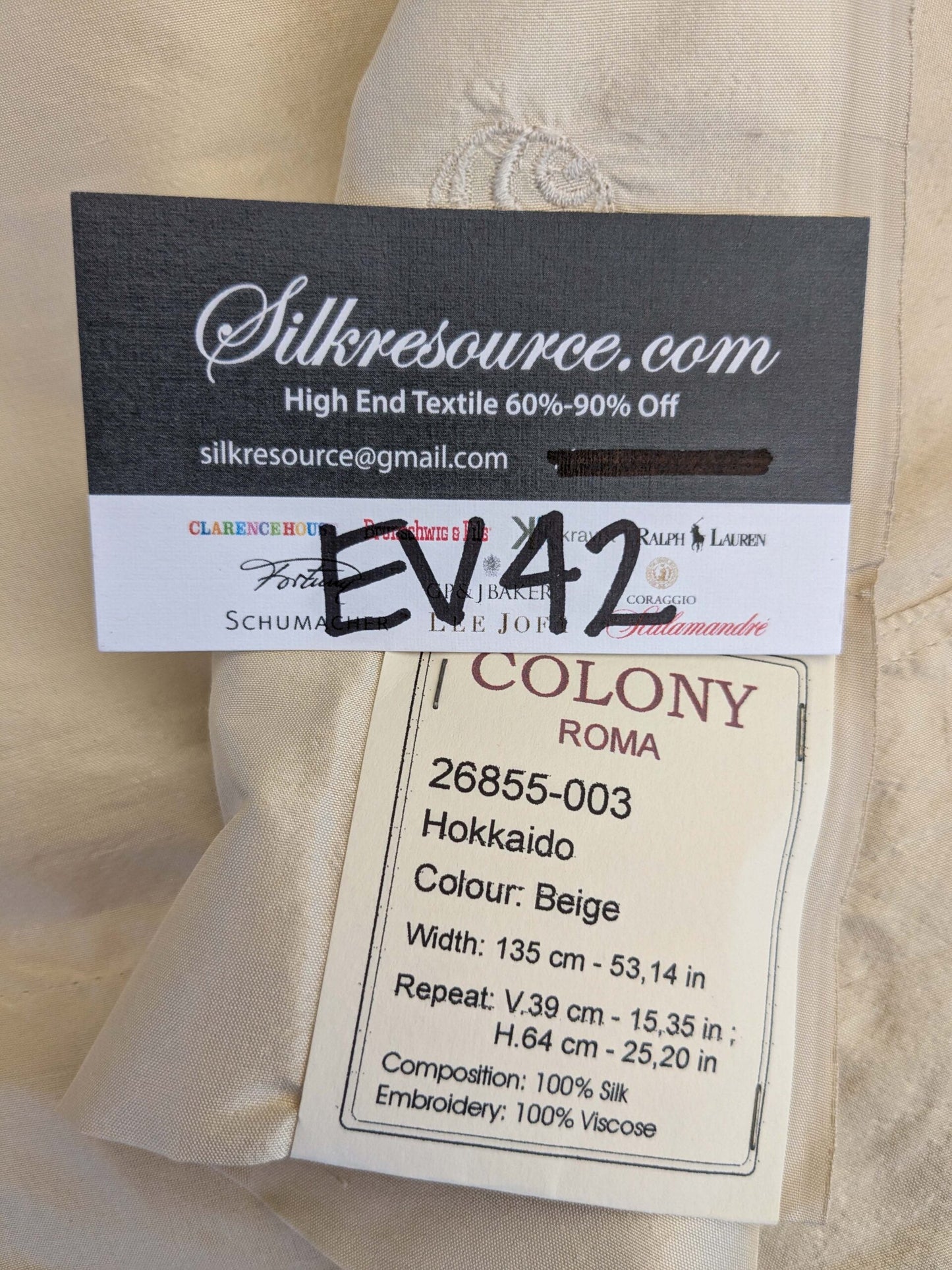 24 EV42 2.4y x 53"w Scalamandre Colony Roma Hokkaido Beige Embroidery Silk Dot Circle Brown