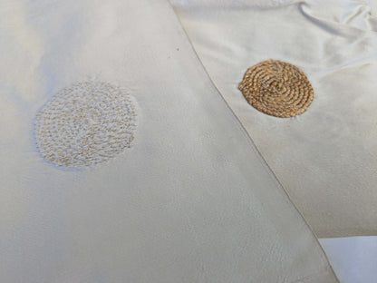 24 EV42 2.4y x 53"w Scalamandre Colony Roma Hokkaido Beige Embroidery Silk Dot Circle Brown