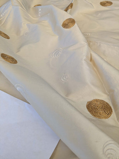 24 EV42 2.4y x 53"w Scalamandre Colony Roma Hokkaido Beige Embroidery Silk Dot Circle Brown