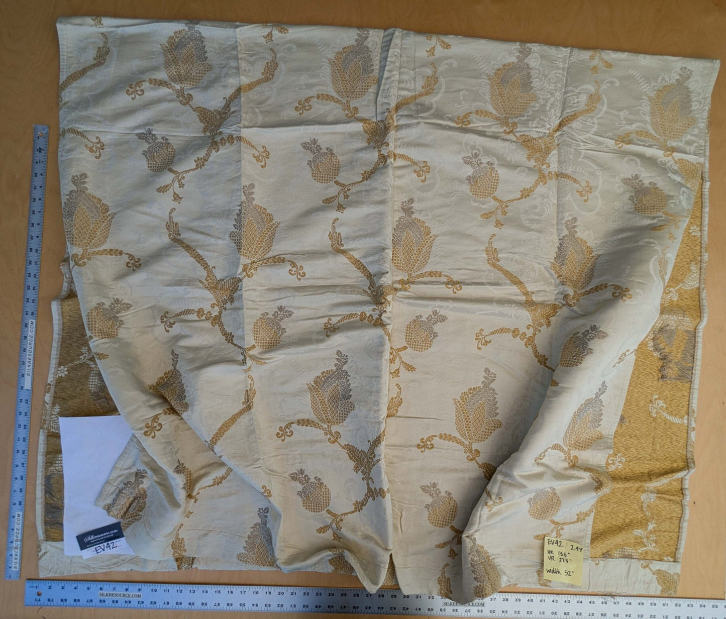 25 EV42 2.4y x 52"w Scalamandre Colony Vivaldi Silver Gold on Ivory Silk Lampas Botanical Foliage MSRP USD 640/y