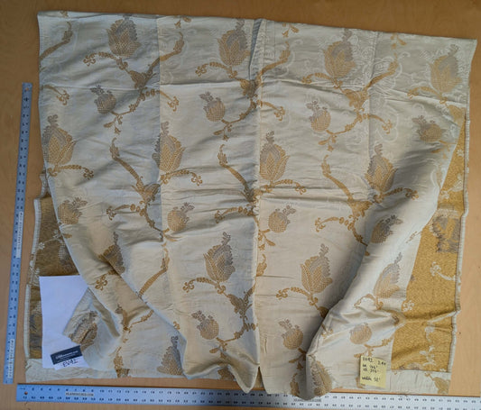 25 EV42 2.4y x 52"w Scalamandre Colony Vivaldi Silver Gold on Ivory Silk Lampas Botanical Foliage MSRP USD 640/y