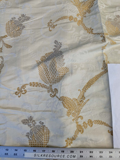 25 EV42 2.4y x 52"w Scalamandre Colony Vivaldi Silver Gold on Ivory Silk Lampas Botanical Foliage MSRP USD 640/y
