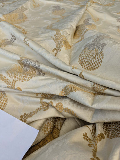 25 EV42 2.4y x 52"w Scalamandre Colony Vivaldi Silver Gold on Ivory Silk Lampas Botanical Foliage MSRP USD 640/y