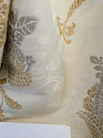 25 EV42 2.4y x 52"w Scalamandre Colony Vivaldi Silver Gold on Ivory Silk Lampas Botanical Foliage MSRP USD 640/y