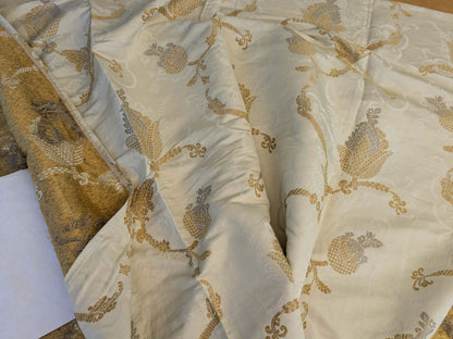 25 EV42 2.4y x 52"w Scalamandre Colony Vivaldi Silver Gold on Ivory Silk Lampas Botanical Foliage MSRP USD 640/y
