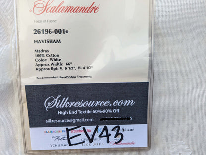 2 EV43 Sheers 2.1y x 66"w  Scalamandre Havisham White Cotton Madras Small Scale Texture