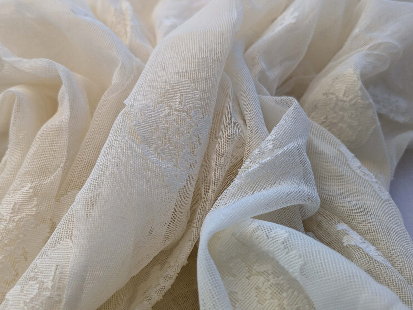 2 EV43 Sheers 2.1y x 66"w  Scalamandre Havisham White Cotton Madras Small Scale Texture